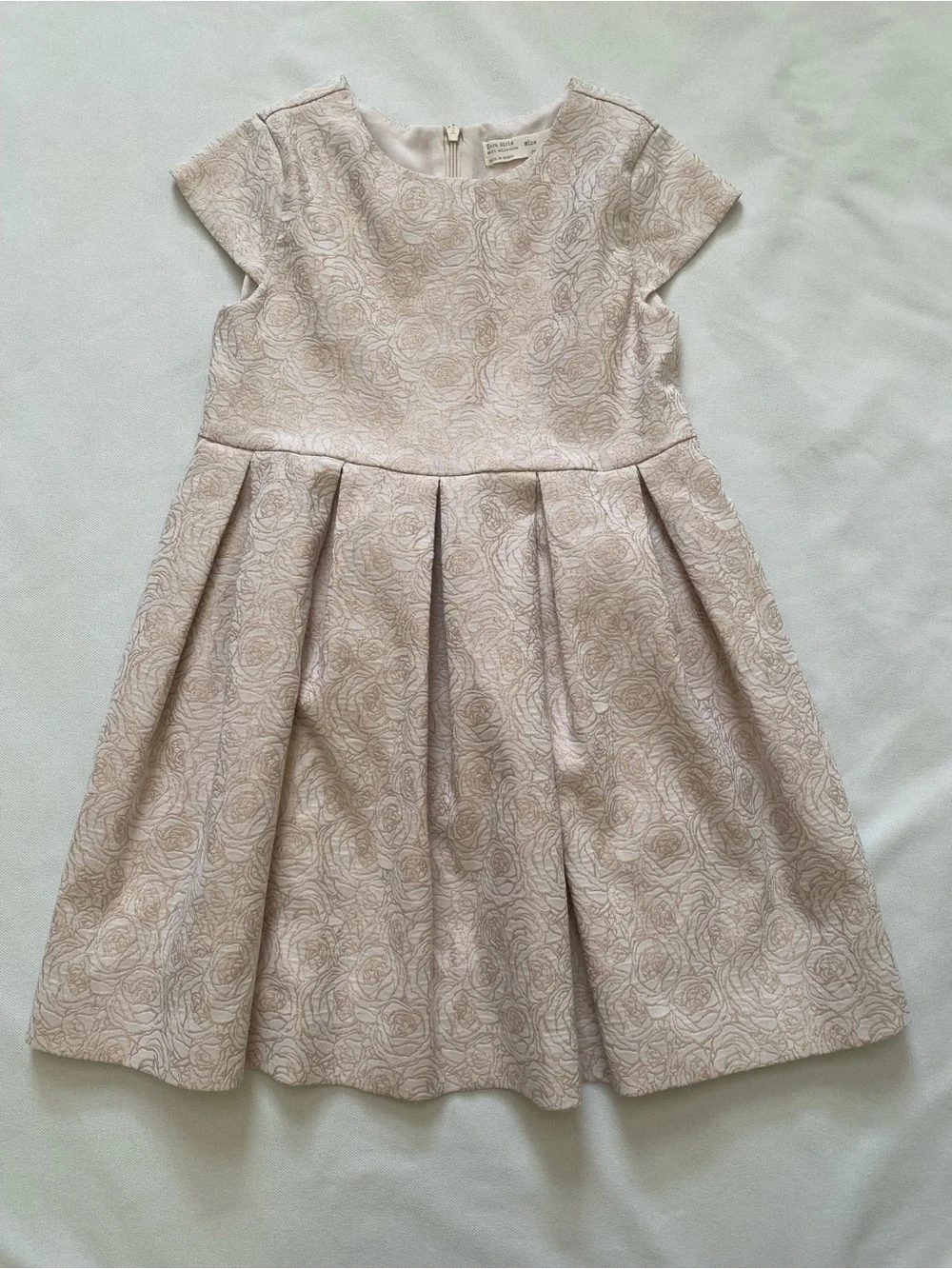 ZARA KIDS GIRLS 7 TAN PLEATED CAP SLEEVE DRESS